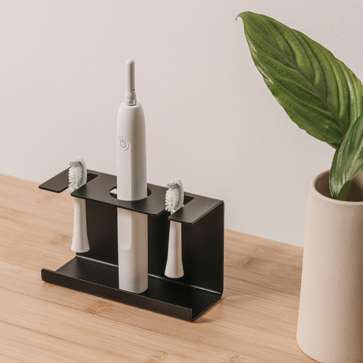 Soporte Para Cepillo De Dientes Eléctrico - 2 Piezas, Adhesivo Sin Taladrar, De Silicona Y ABS - Blanco Y Gris